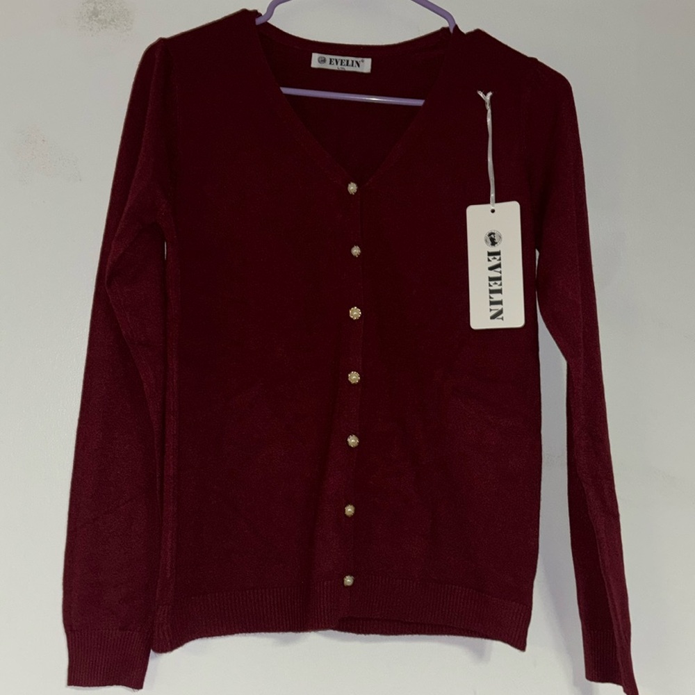 EVELIN Maroon Button Up Sweater